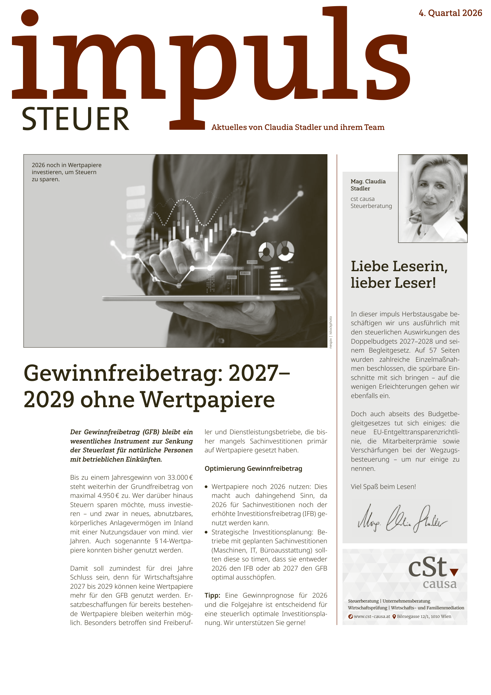Cover des Kundenmagazins Impuls – Q4 2026 – cSt causa